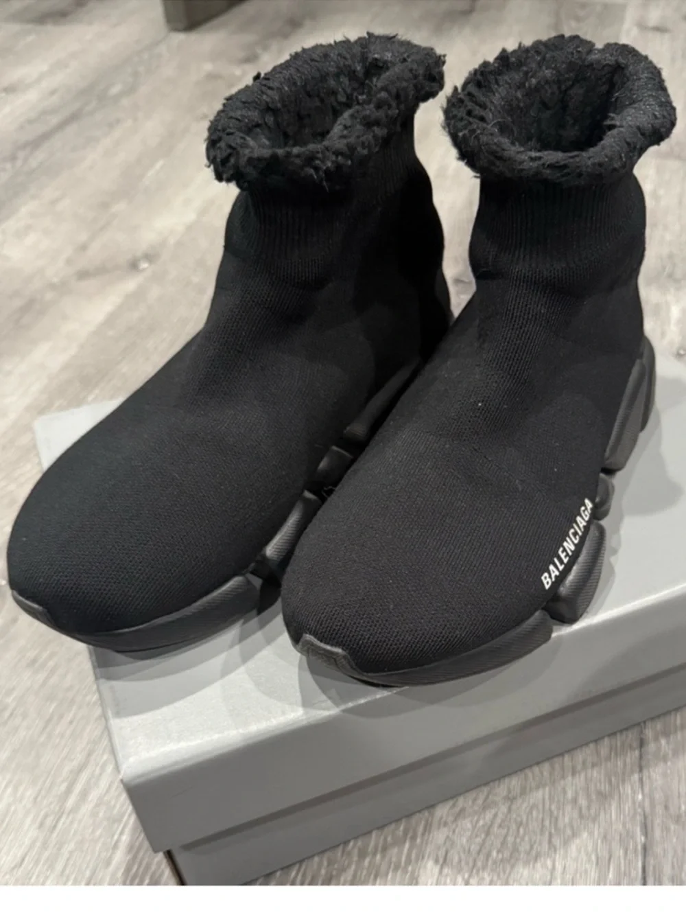 Balenciaga Black Knit Fleece Collar Sock Sneakers